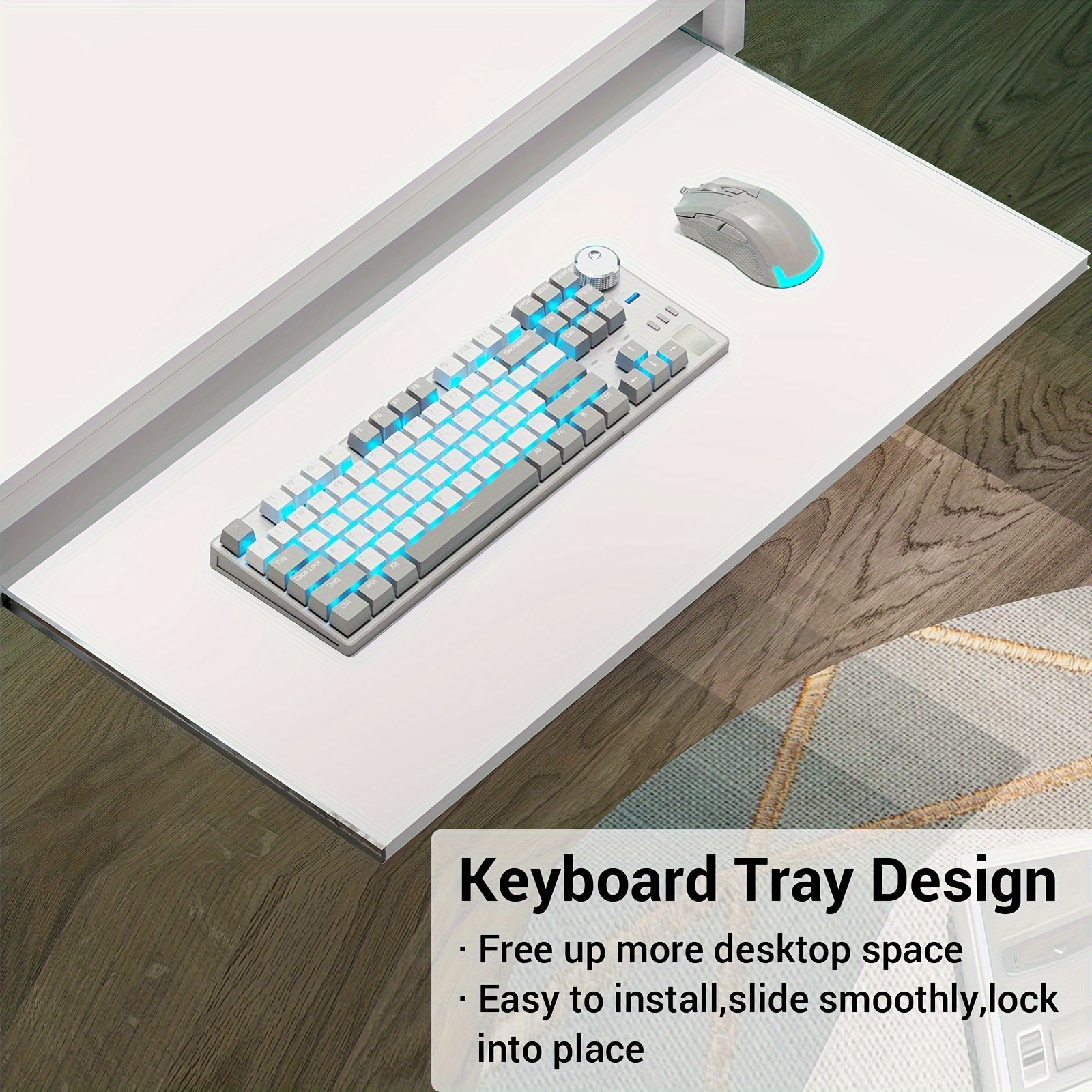 white l shaped gaming desk with monitor shelf keyboard tray pegboard reversible home office desk with storage shelves details 2