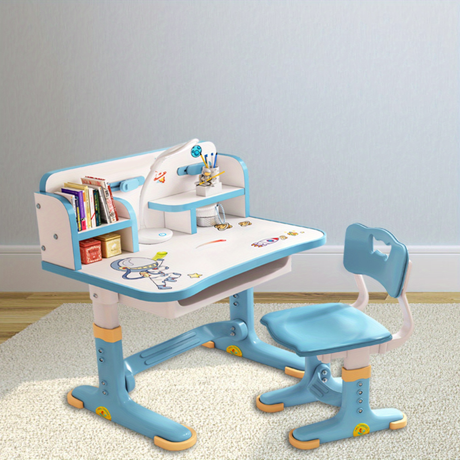 a 39 8 29 72 19 09 inches study table writing desk bookshelf combination   for home use can lift   homework desks and chairs set wider desktop bookcase and storage drawers details 5
