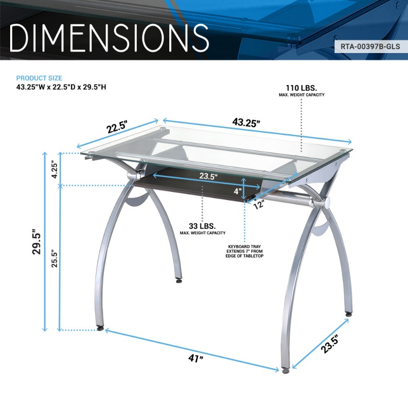 mobili contempo clear glass desk with pull out keyboard panel clear details 4