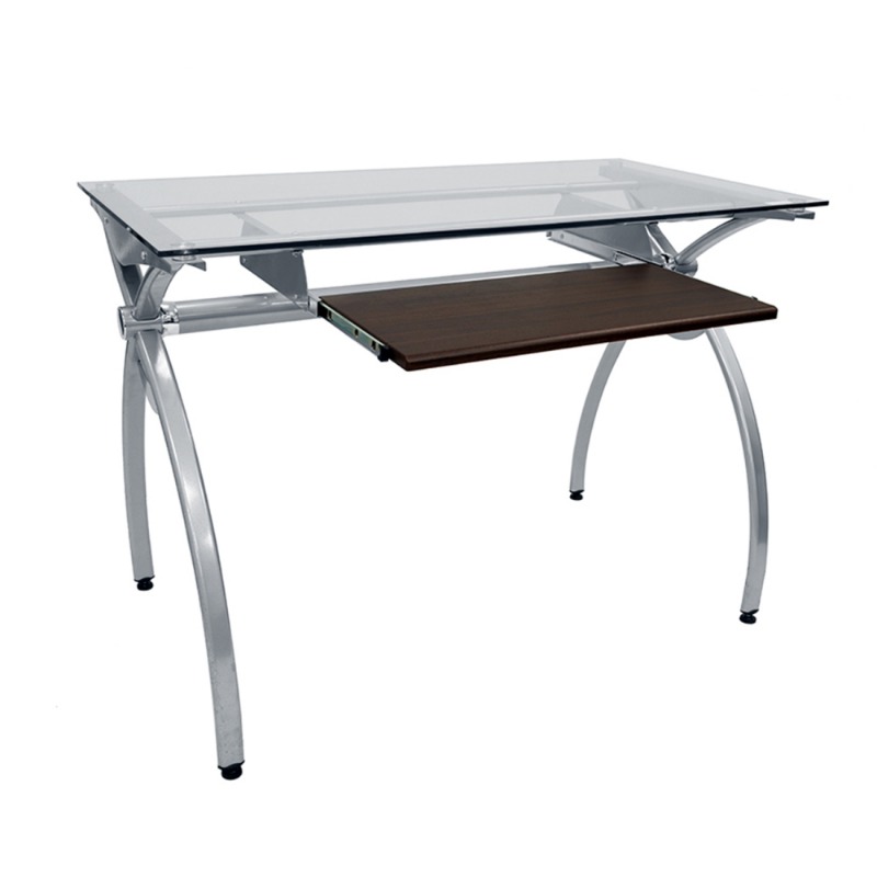mobili contempo clear glass desk with pull out keyboard panel clear details 5