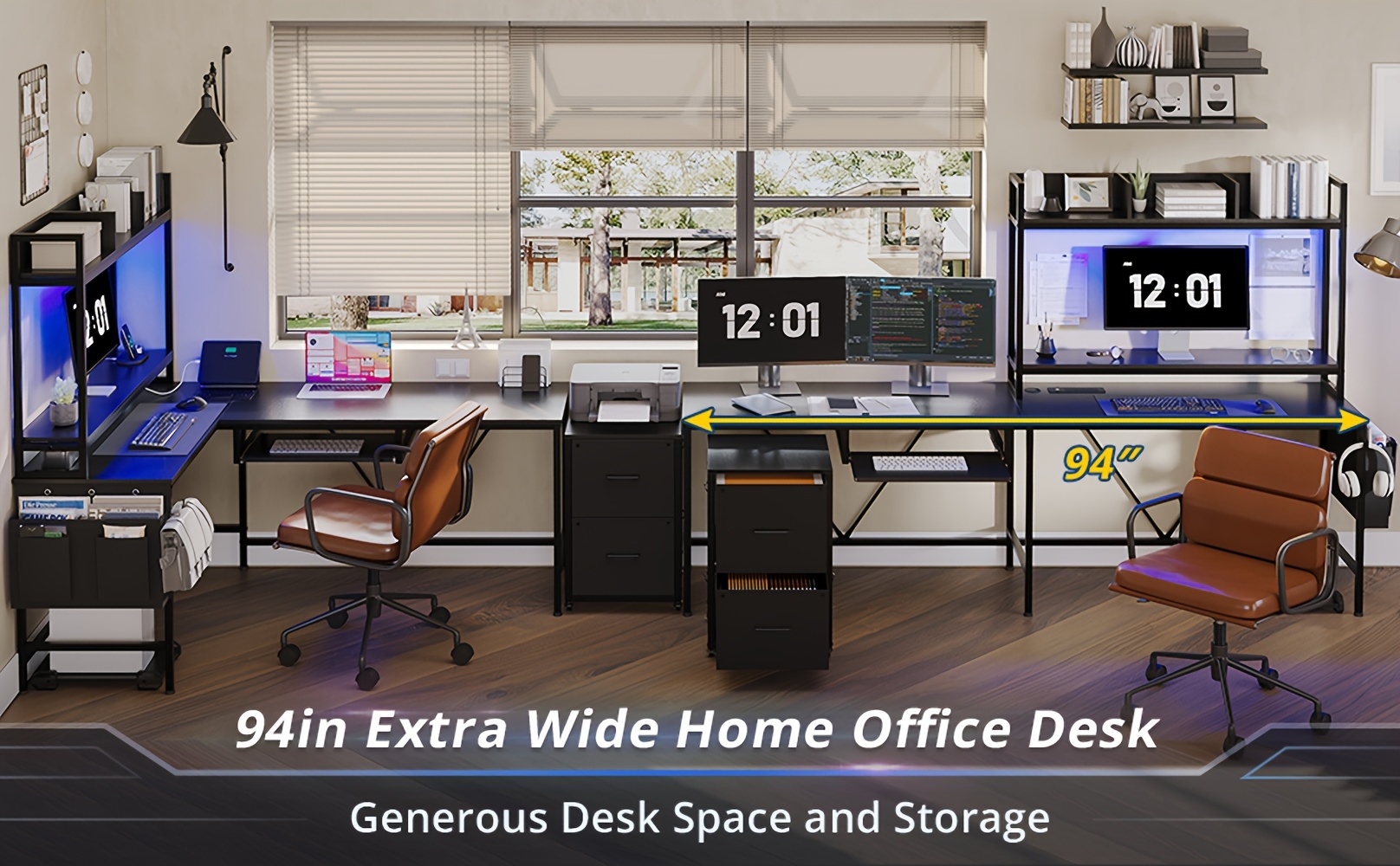 black computer desk l shaped gaming desk with file cabinet keyboard tray reversible home office desk with hutch monitor stand details 0