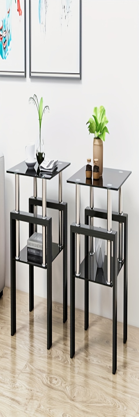 2pcs modern tempered glass tea table coffee table end table table for living room black details 0