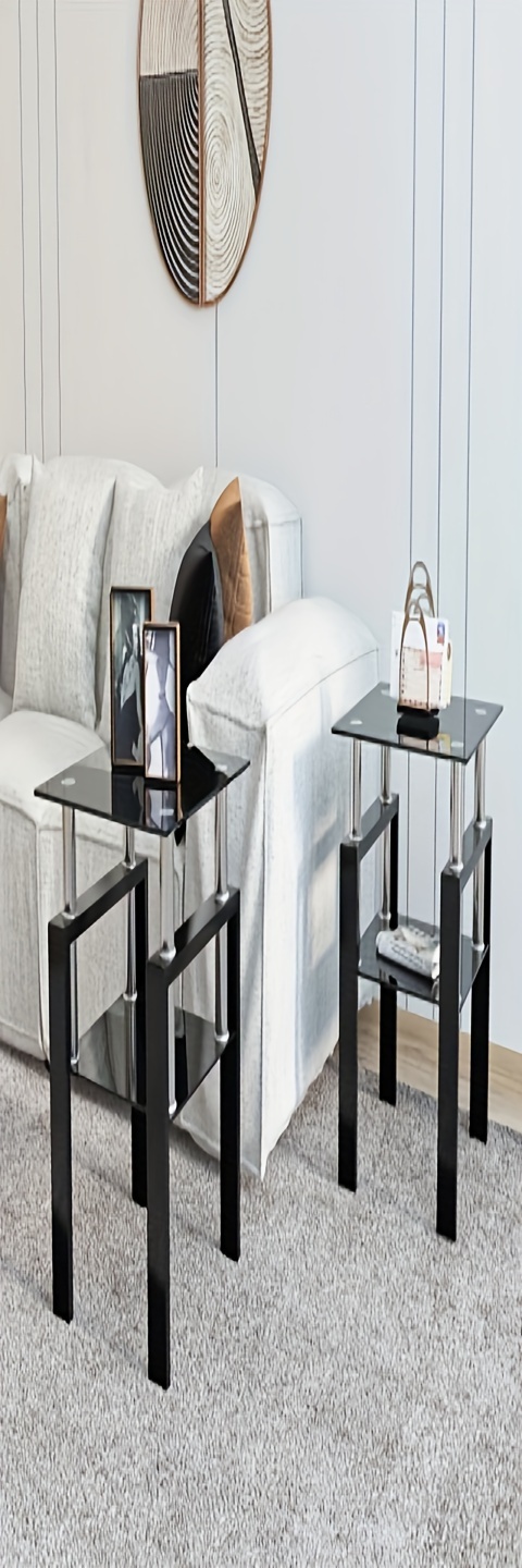 2pcs modern tempered glass tea table coffee table end table table for living room black details 1