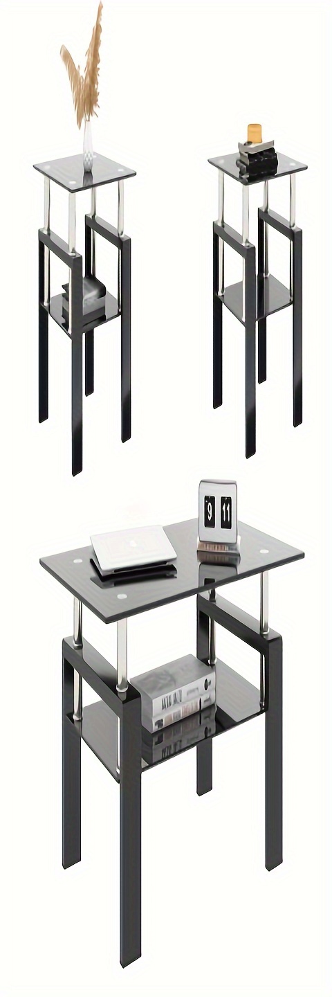 2pcs modern tempered glass tea table coffee table end table table for living room black details 3