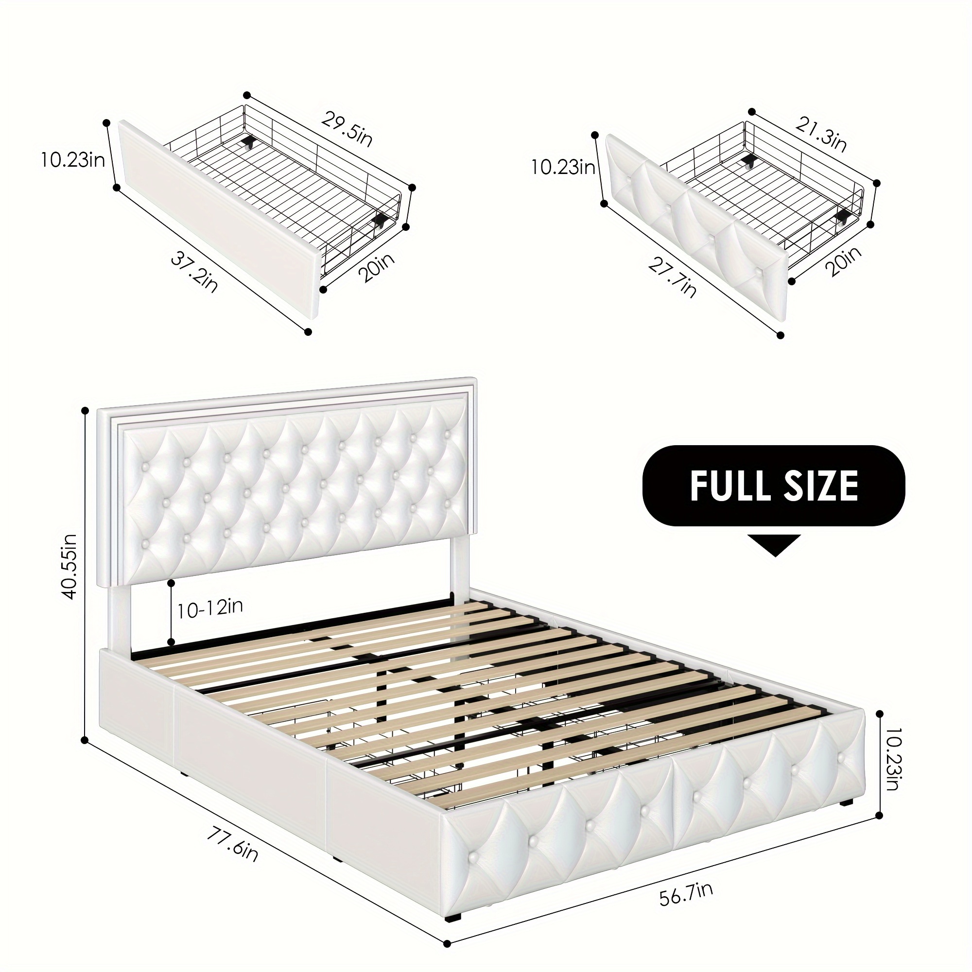 upholstered full queen bed frame with adjuatable headboard and 4 storage drawers platform bed frame with button tufted headboard no box spring needed velvet beige pu white pu black details 11