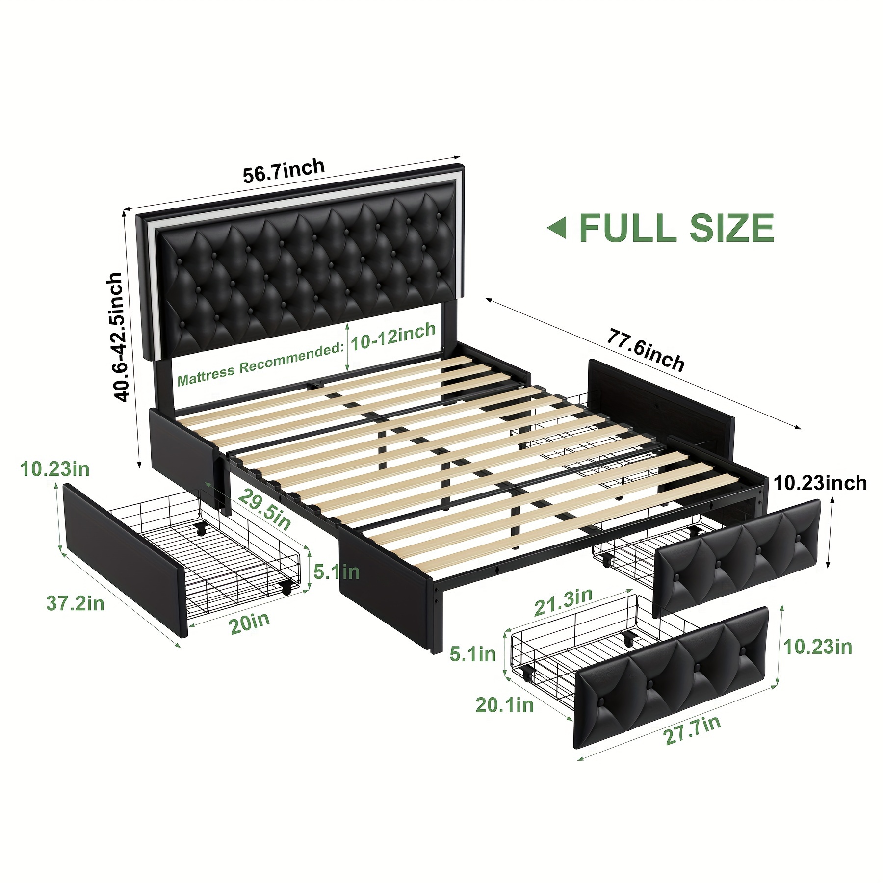 upholstered full queen bed frame with adjuatable headboard and 4 storage drawers platform bed frame with button tufted headboard no box spring needed velvet beige pu white pu black details 20