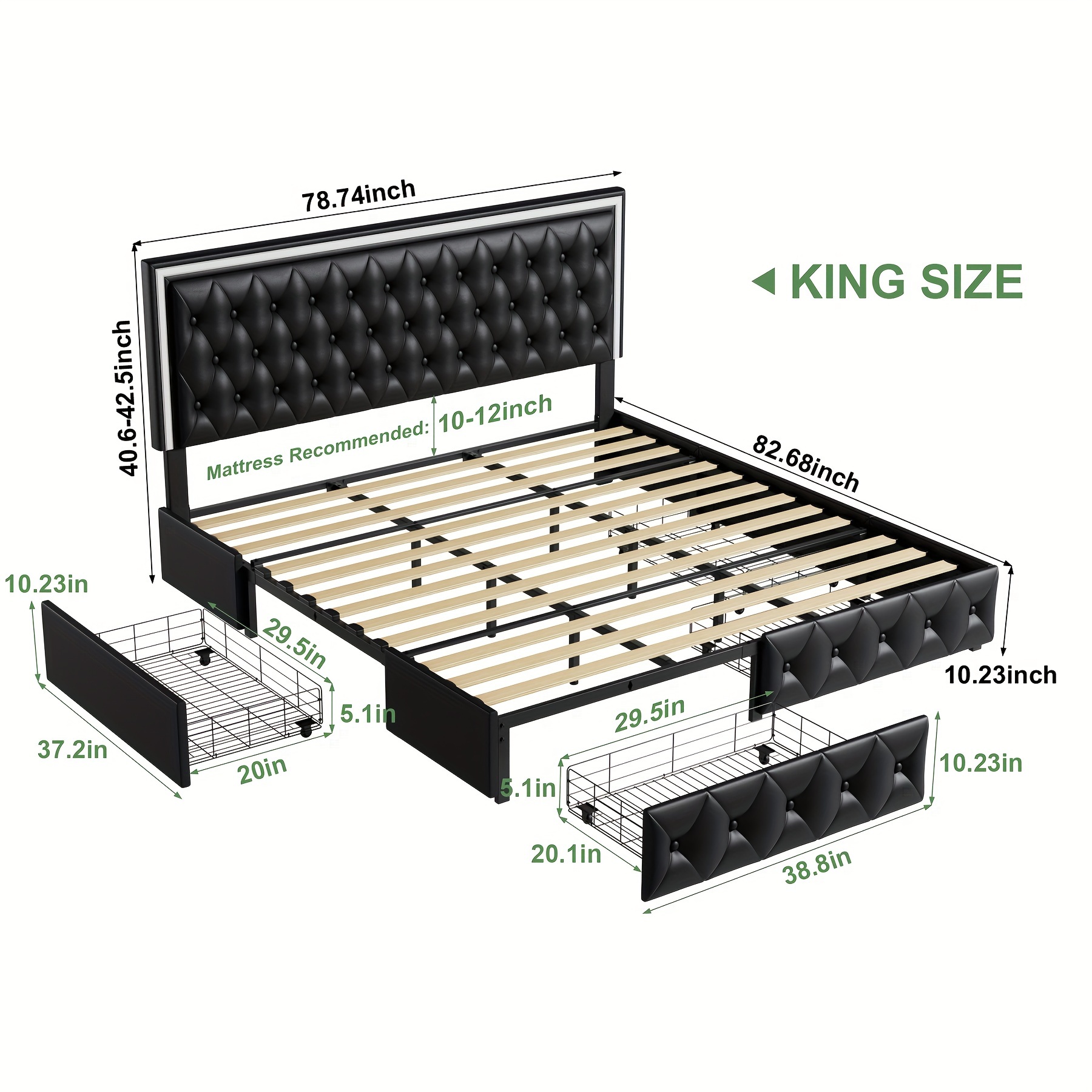 upholstered full queen bed frame with adjuatable headboard and 4 storage drawers platform bed frame with button tufted headboard no box spring needed velvet beige pu white pu black details 22