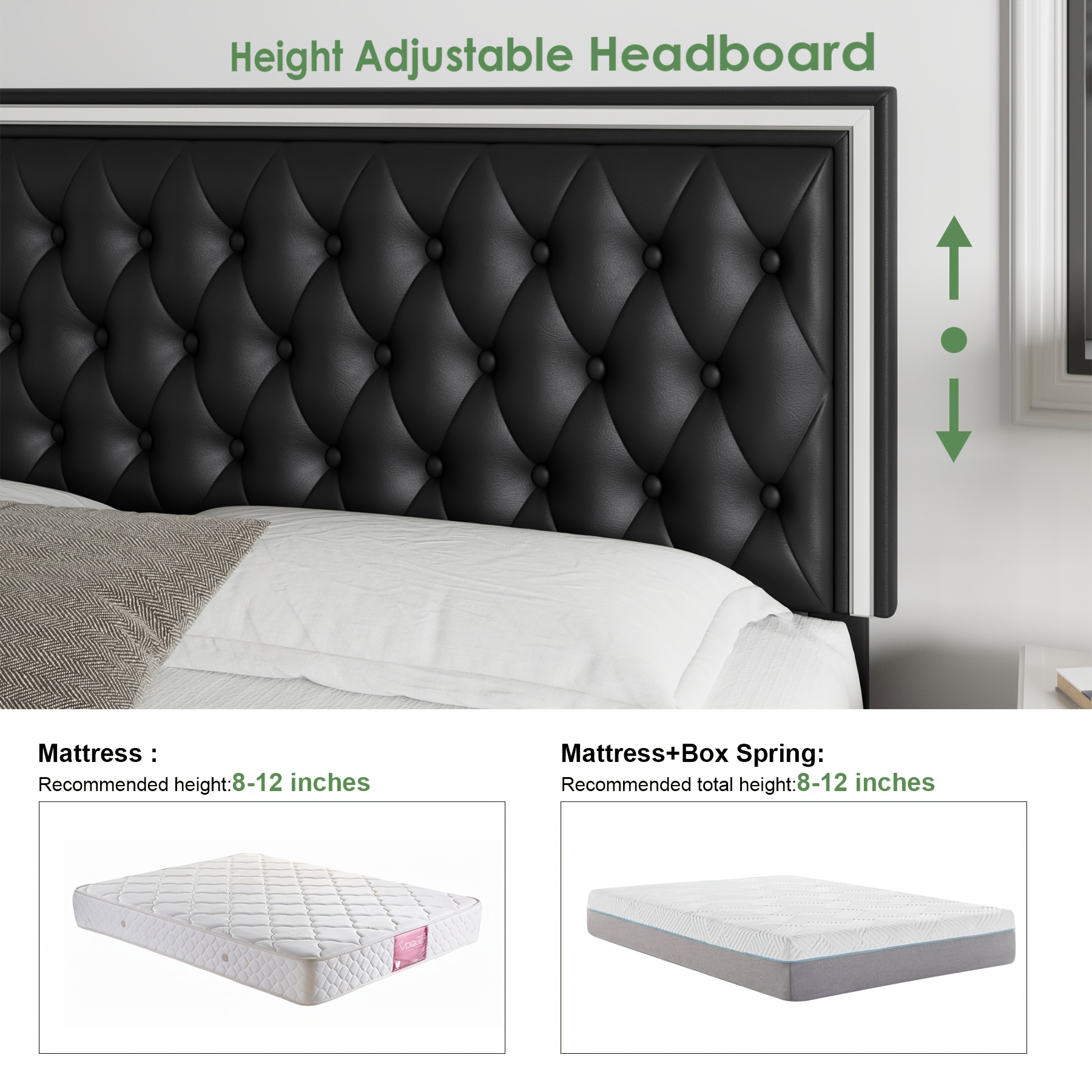 upholstered full queen bed frame with adjuatable headboard and 4 storage drawers platform bed frame with button tufted headboard no box spring needed velvet beige pu white pu black details 26
