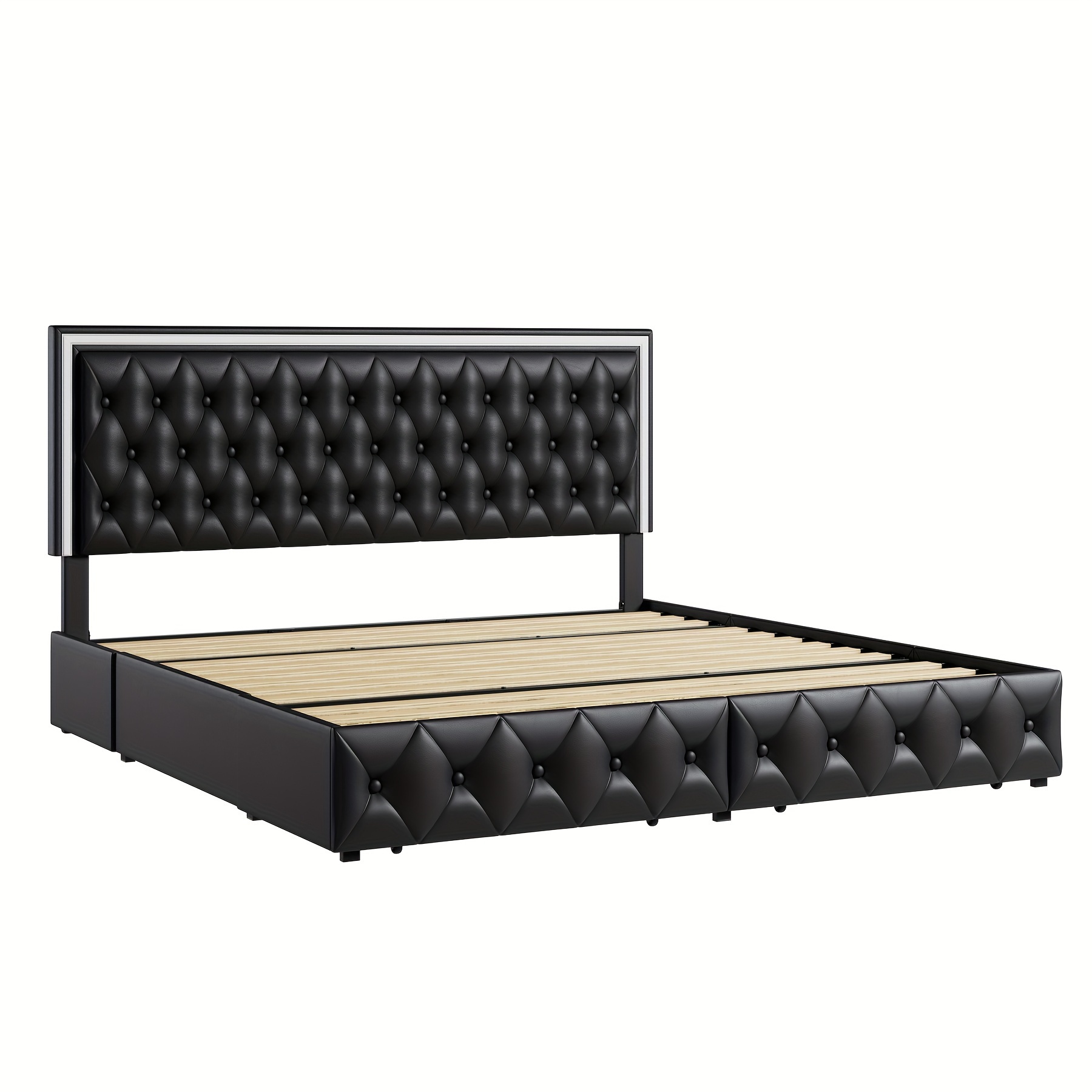 upholstered full queen bed frame with adjuatable headboard and 4 storage drawers platform bed frame with button tufted headboard no box spring needed velvet beige pu white pu black details 27