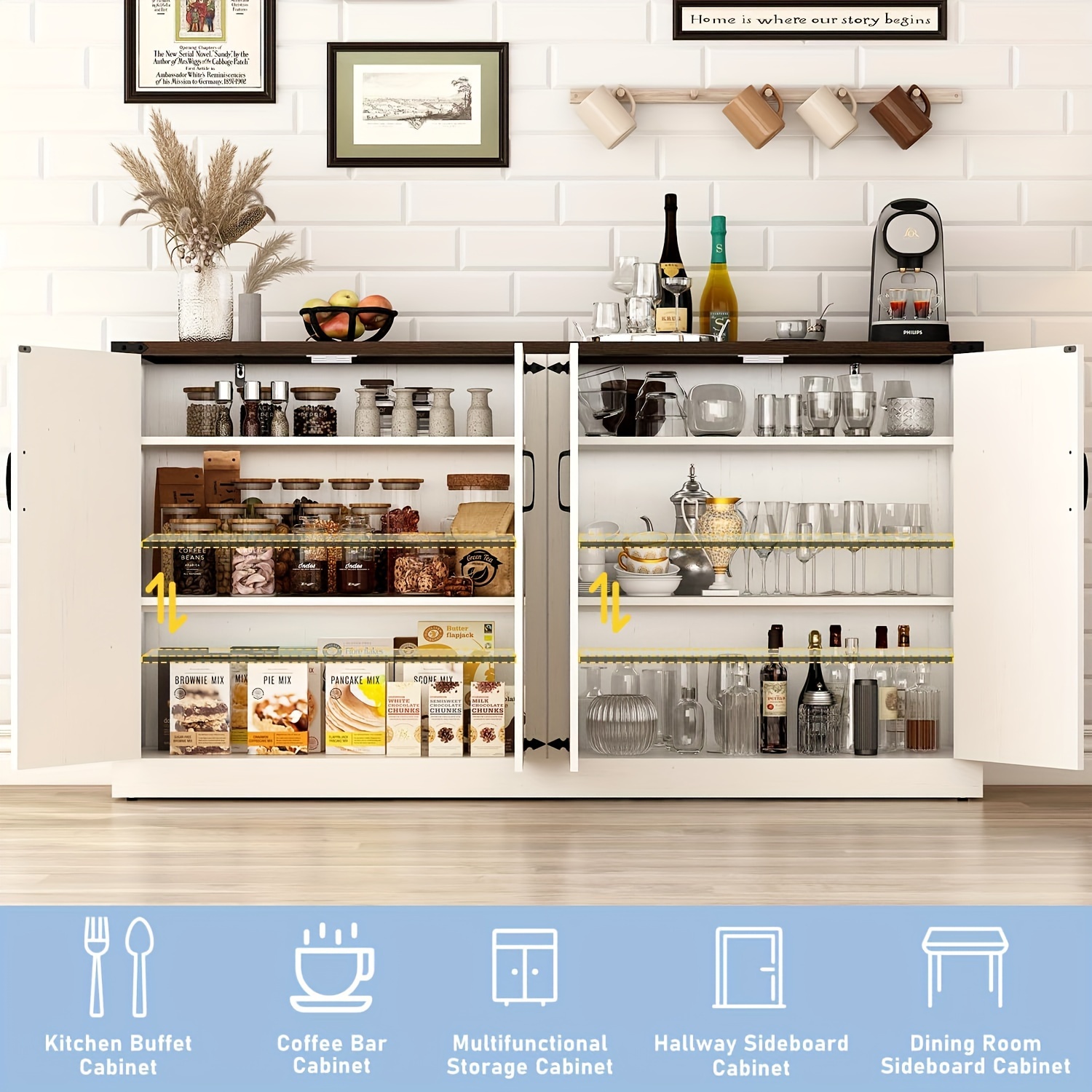 65 sideboard buffet cabinet with storage kitchen sideboard cabinet with adjustable shelves wooden coffee bar storage cabinet buffet table for kitchen dining room details 1