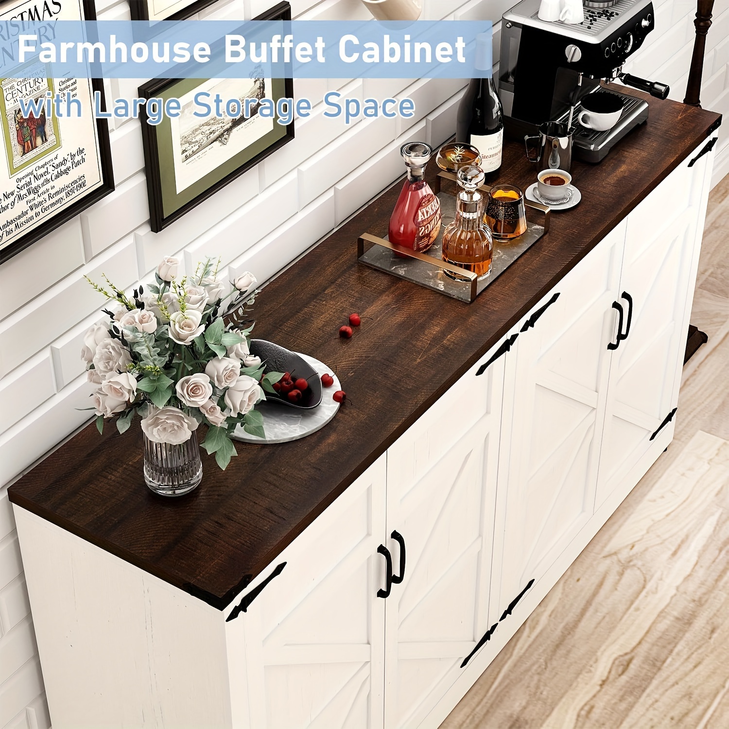 65 sideboard buffet cabinet with storage kitchen sideboard cabinet with adjustable shelves wooden coffee bar storage cabinet buffet table for kitchen dining room details 3