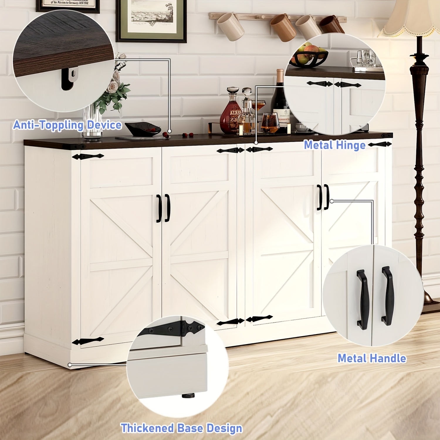 65 sideboard buffet cabinet with storage kitchen sideboard cabinet with adjustable shelves wooden coffee bar storage cabinet buffet table for kitchen dining room details 4