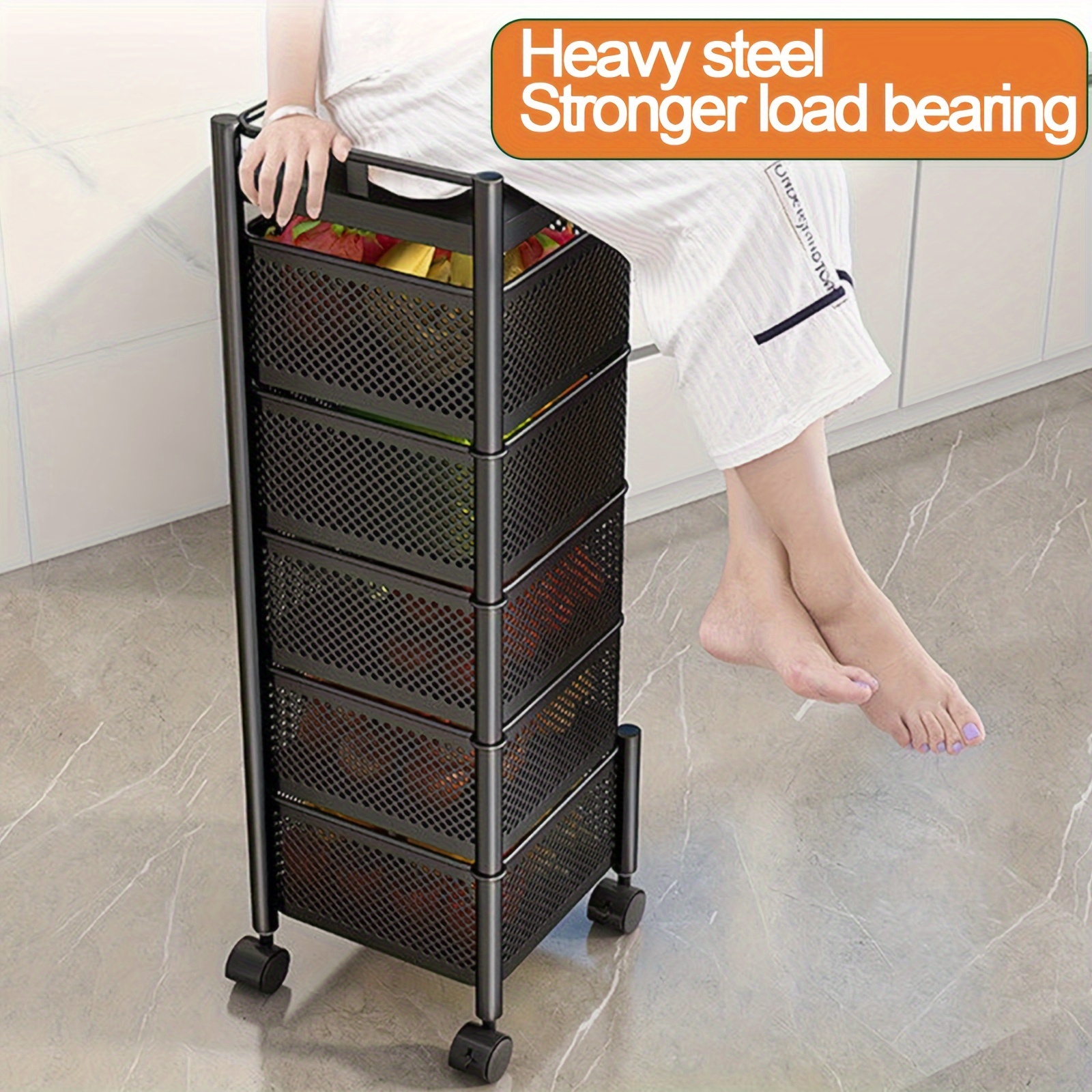 1pc 4 tier rotating storage shelves rack removable with rolling wheels shelf organizer for fruit vegetable grocery 4 tier black details 0
