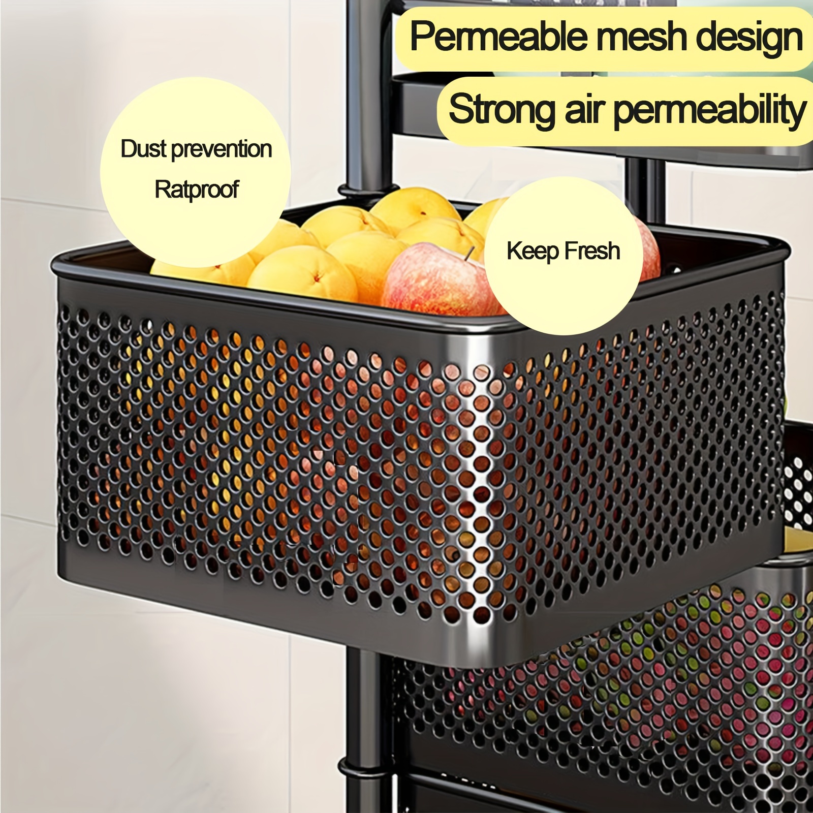 1pc 4 tier rotating storage shelves rack removable with rolling wheels shelf organizer for fruit vegetable grocery 4 tier black details 7