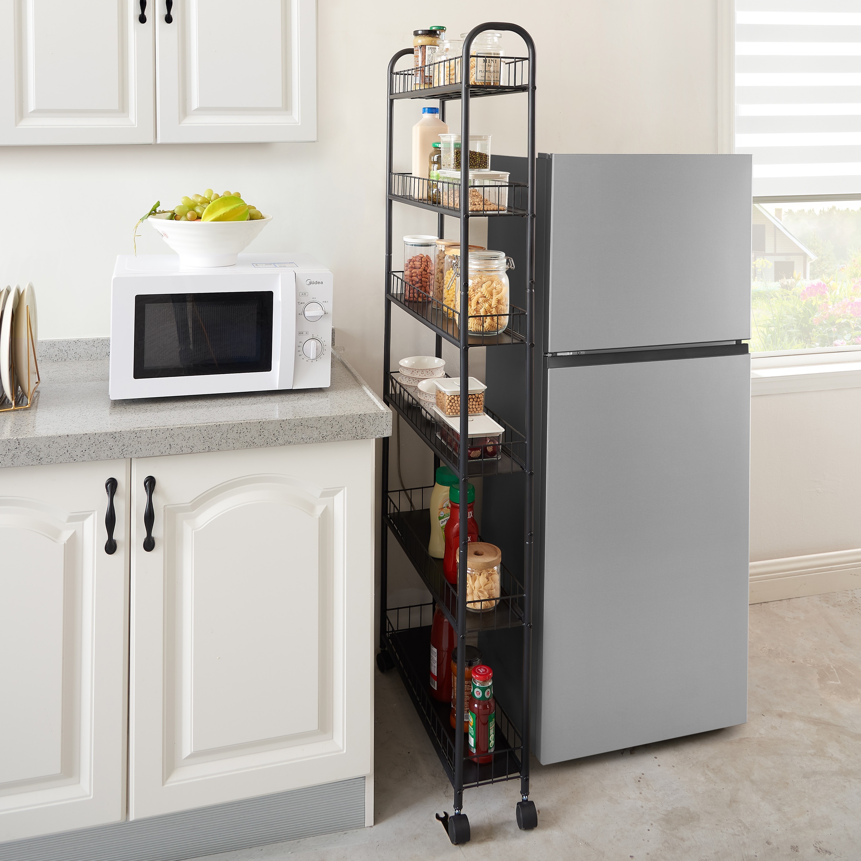 6 tier rolling cart kitchen slim slide out storage tower rack with wheels 6 baskets kitchen bathroom laundry narrow piaces utility cart details 0