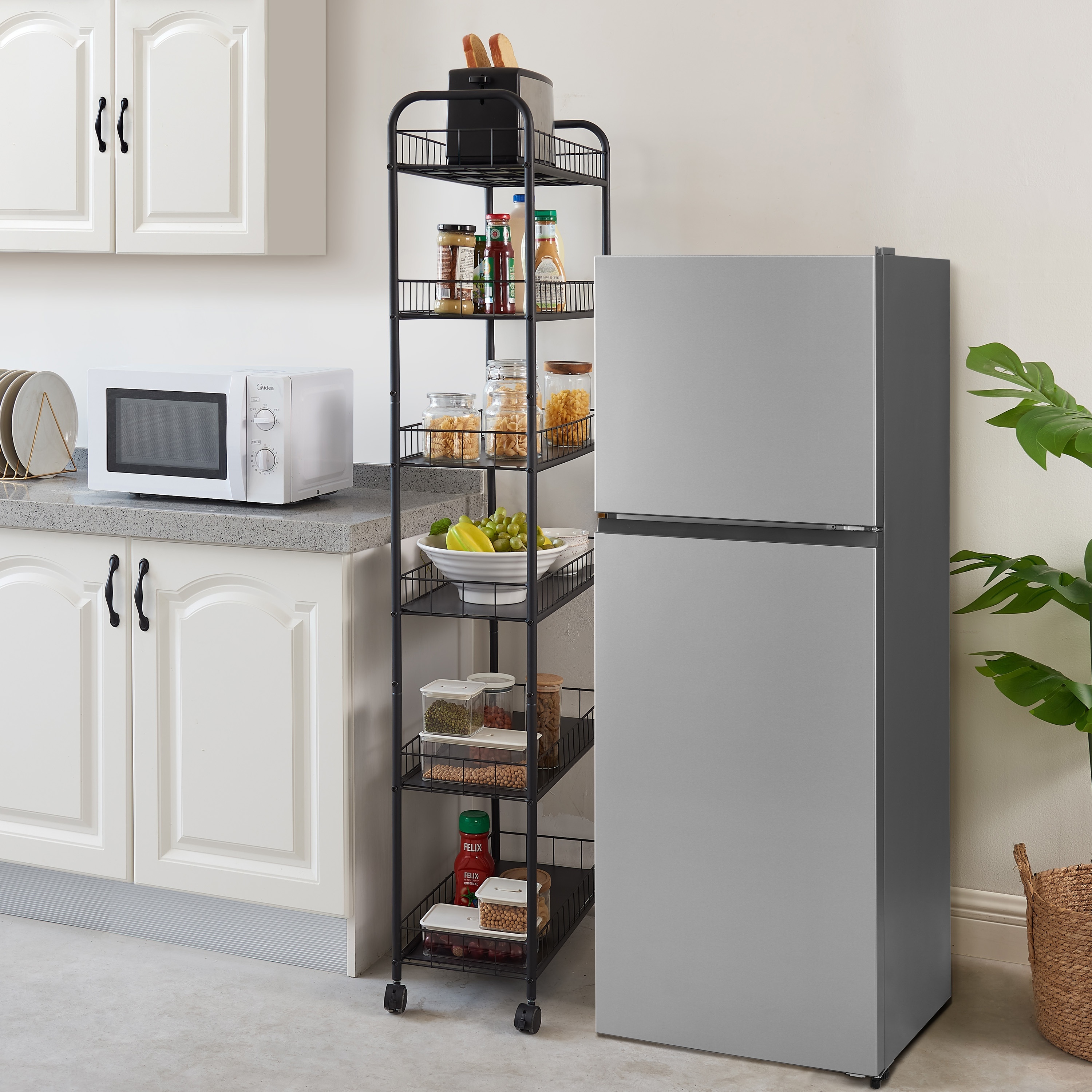 6 tier rolling cart kitchen slim slide out storage tower rack with wheels 6 baskets kitchen bathroom laundry narrow piaces utility cart details 3