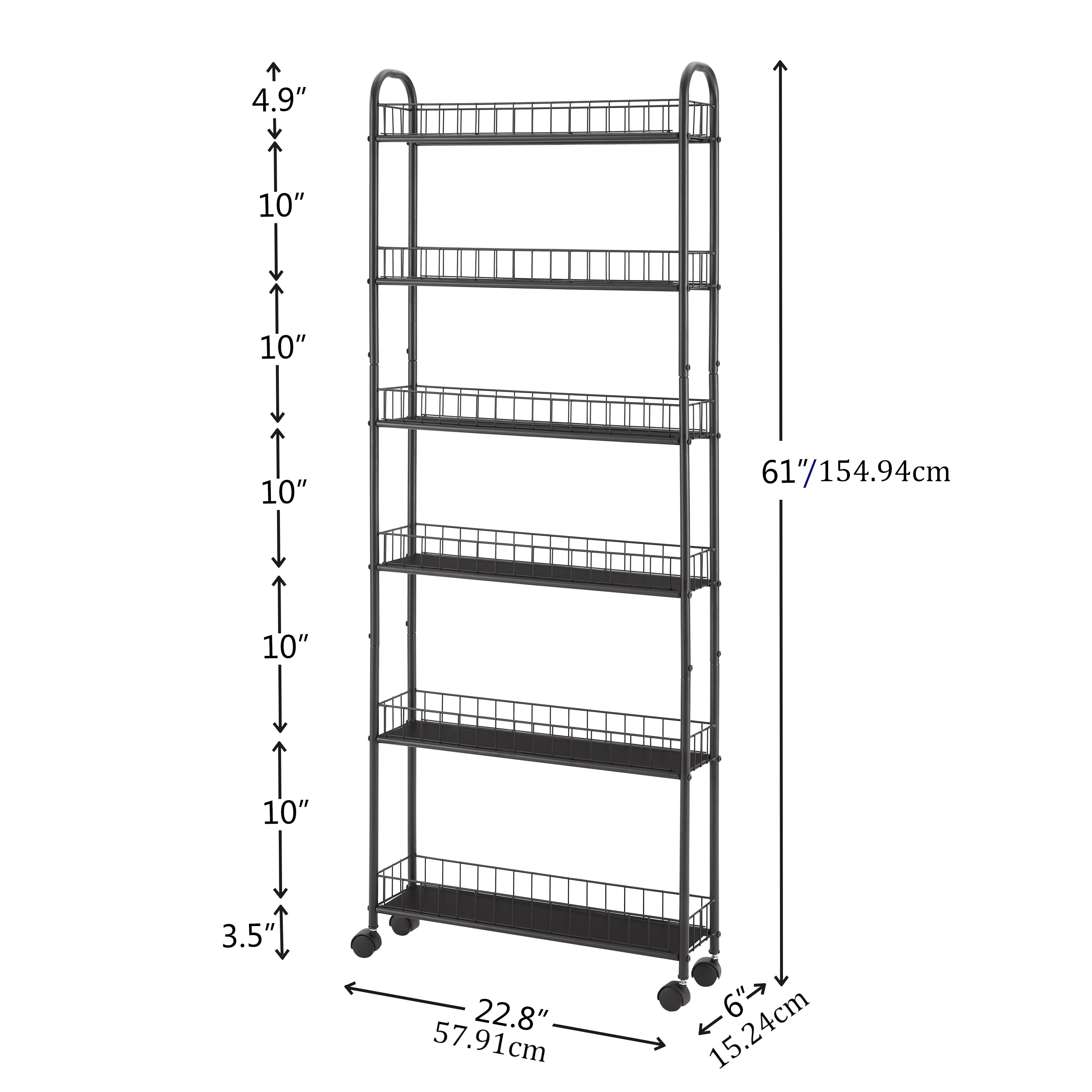 6 tier rolling cart kitchen slim slide out storage tower rack with wheels 6 baskets kitchen bathroom laundry narrow piaces utility cart details 4