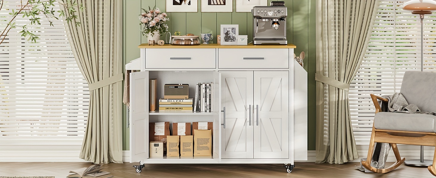 rolling kitchen island cart with folding drop leaf portable trolley island large storage cabinet shelf spice rack towel rack drawers black details 1