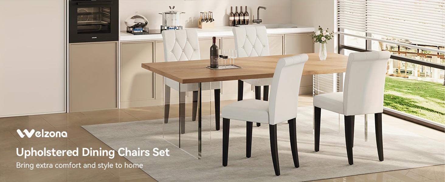 upholstered dining chairs set of 4 button tufted parsons dining chair with solid wood legs modern fabric side chair for dining room kitchen restaurant details 0