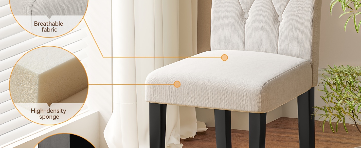 upholstered dining chairs set of 4 button tufted parsons dining chair with solid wood legs modern fabric side chair for dining room kitchen restaurant details 2