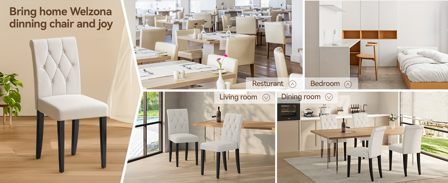 upholstered dining chairs set of 4 button tufted parsons dining chair with solid wood legs modern fabric side chair for dining room kitchen restaurant details 4