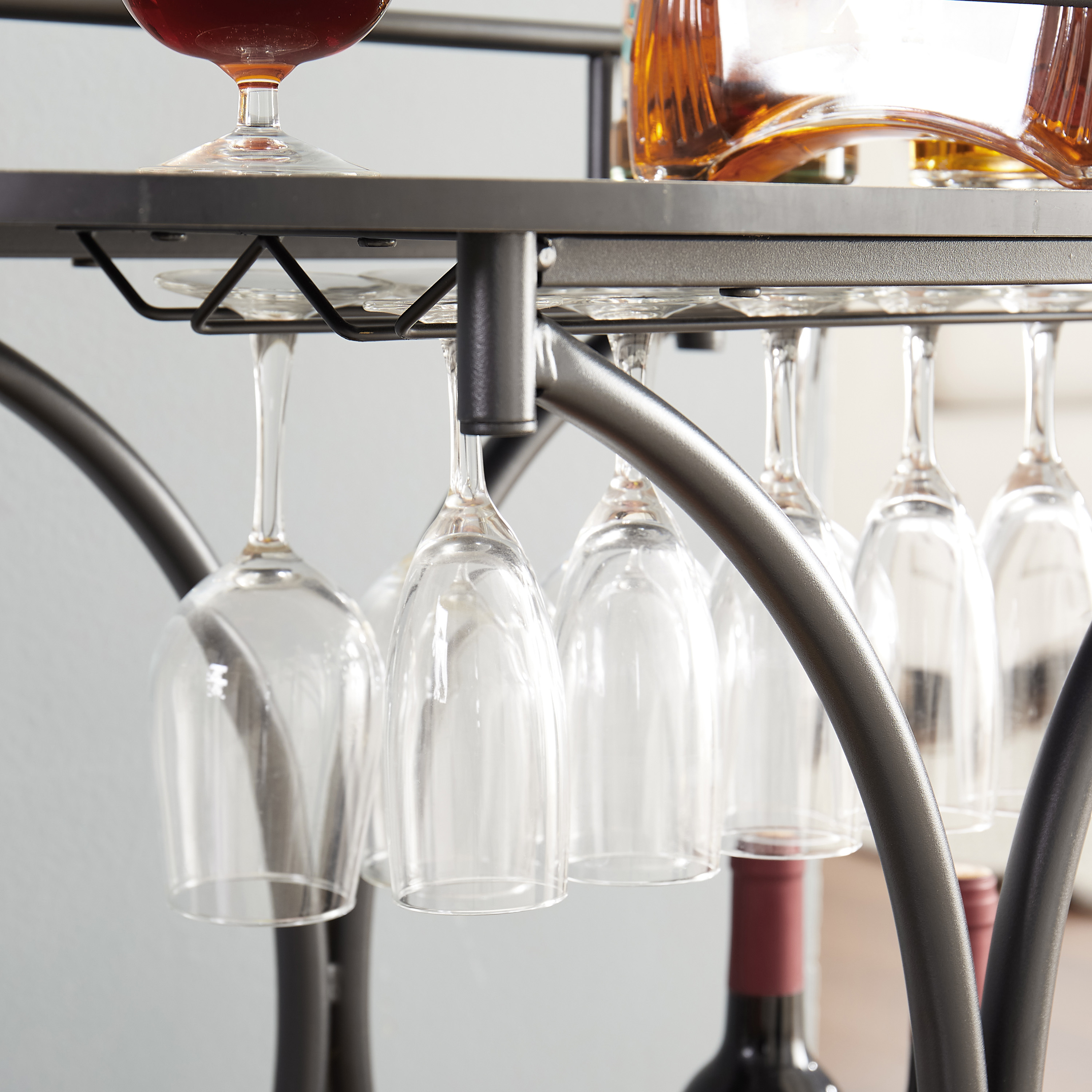 black 2 tier rolling kitchen cart industrial style mobile rolling wine cart for kitchen beverage bar cart with wine rack and glass holder movable drink trolley for living room dinning room details 6