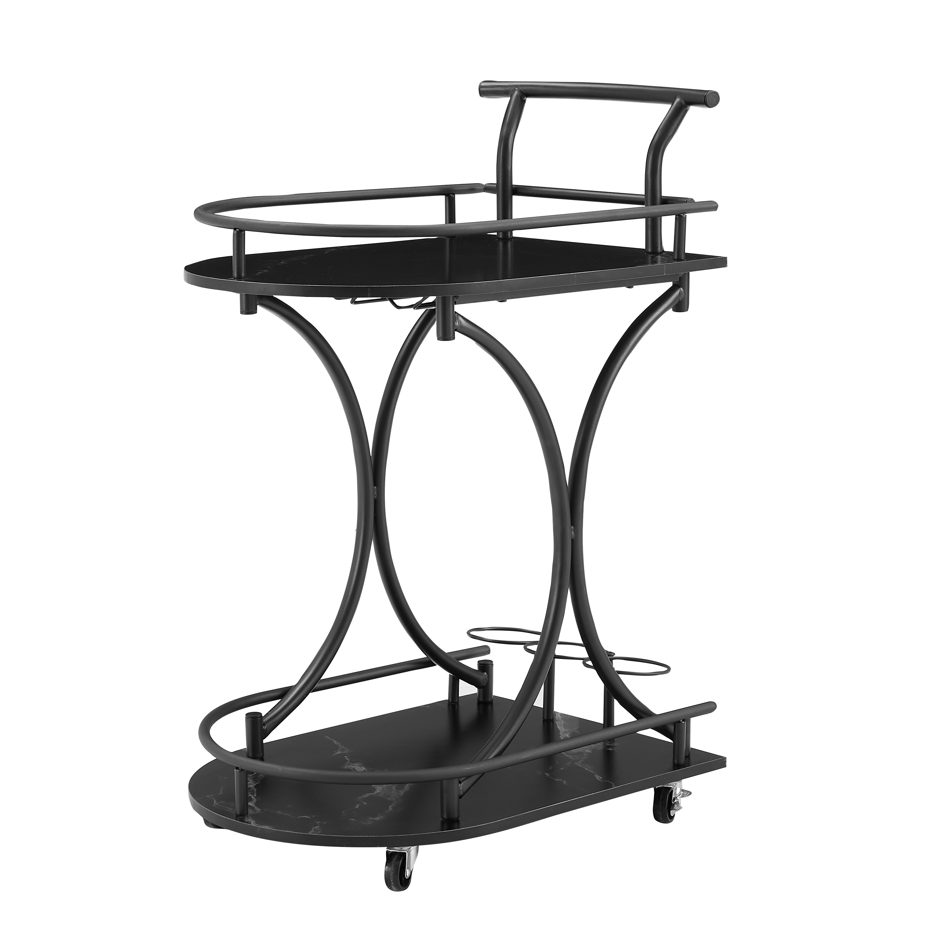 black 2 tier rolling kitchen cart industrial style mobile rolling wine cart for kitchen beverage bar cart with wine rack and glass holder movable drink trolley for living room dinning room details 7
