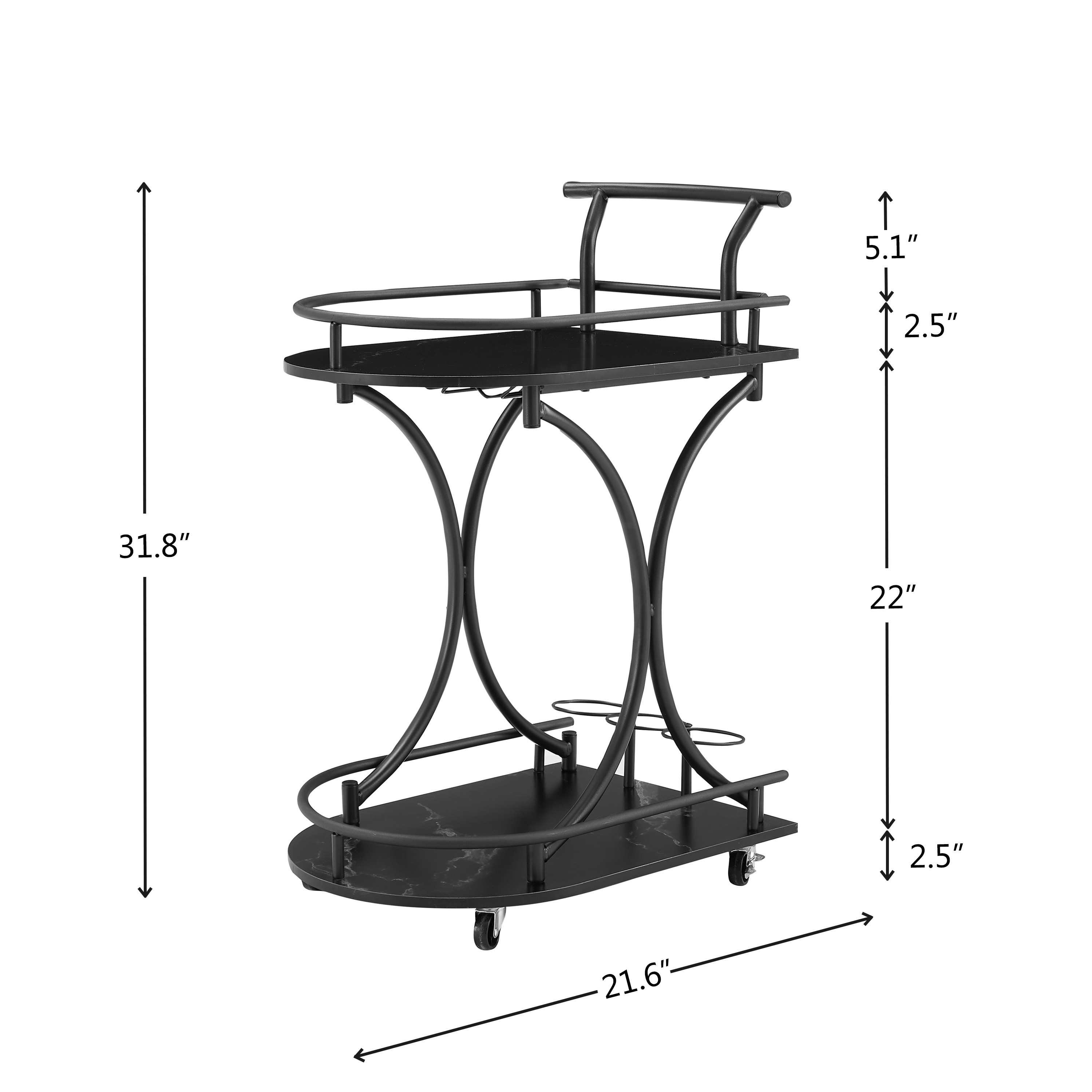 black 2 tier rolling kitchen cart industrial style mobile rolling wine cart for kitchen beverage bar cart with wine rack and glass holder movable drink trolley for living room dinning room details 8
