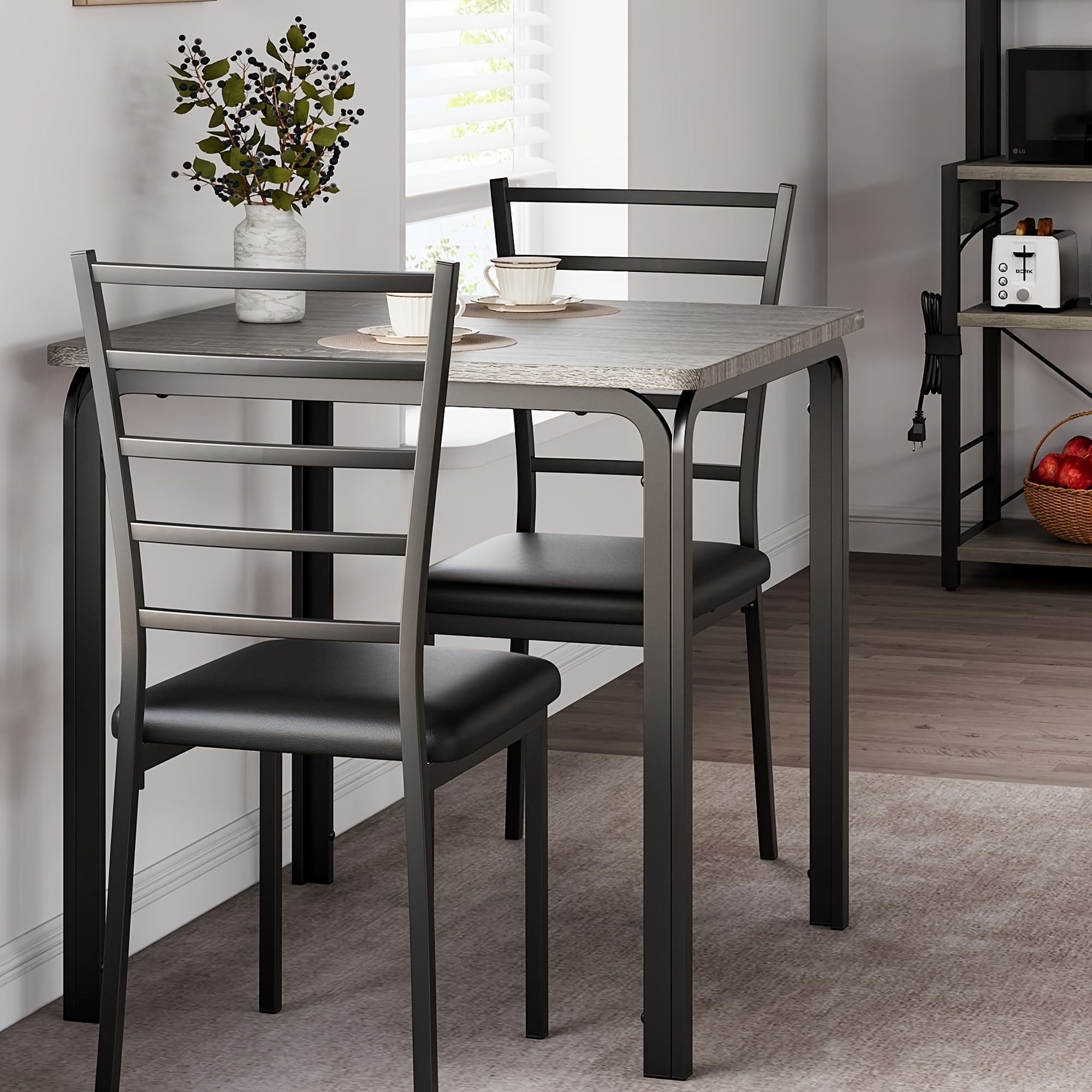 dining small kitchen dinner table set for saving wood modern dinette with upholstered dining room furniture for apartment home office small space 3 piece details 2
