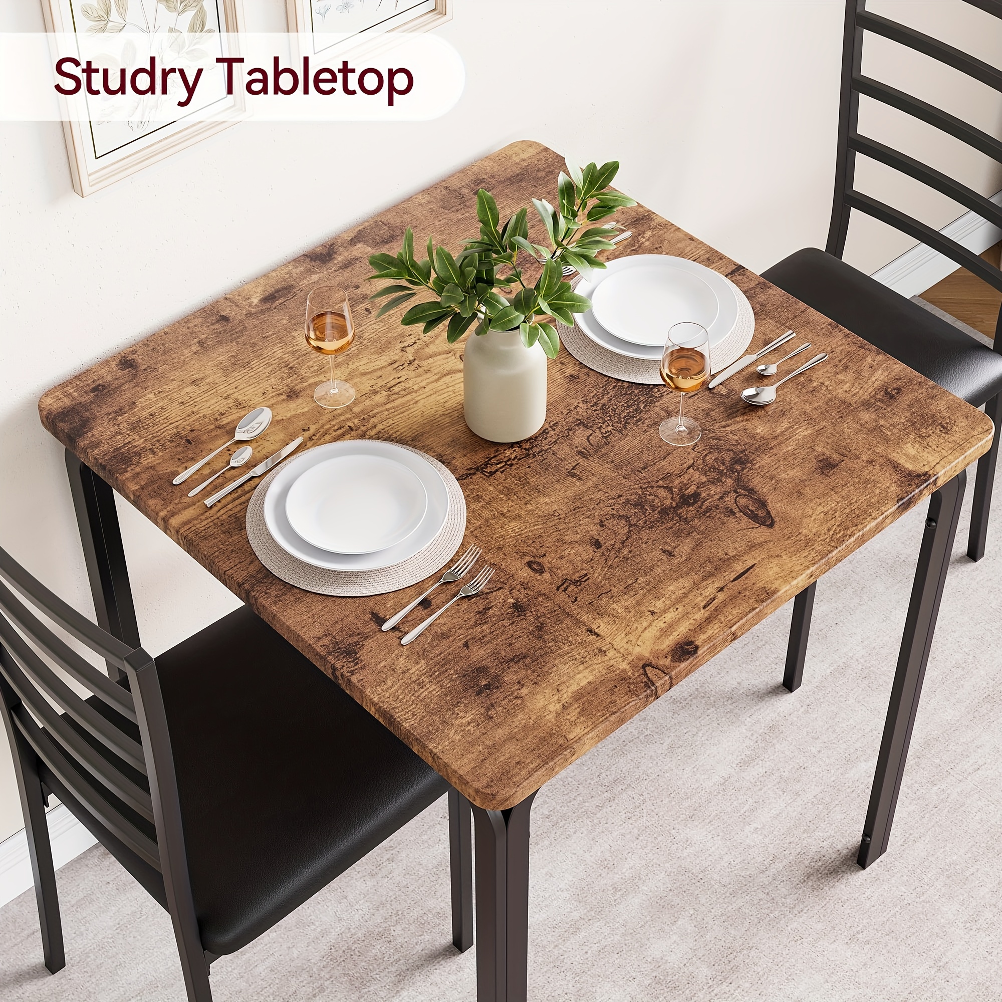 dining small kitchen dinner table set for saving wood modern dinette with upholstered dining room furniture for apartment home office small space 3 piece details 3