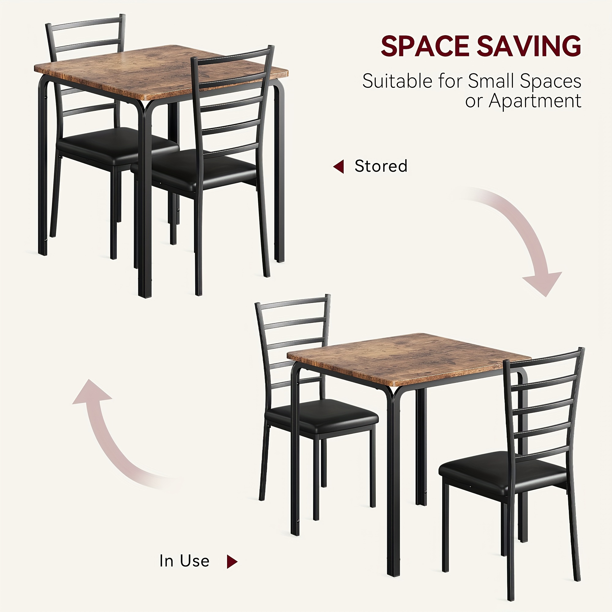 dining small kitchen dinner table set for saving wood modern dinette with upholstered dining room furniture for apartment home office small space 3 piece details 4