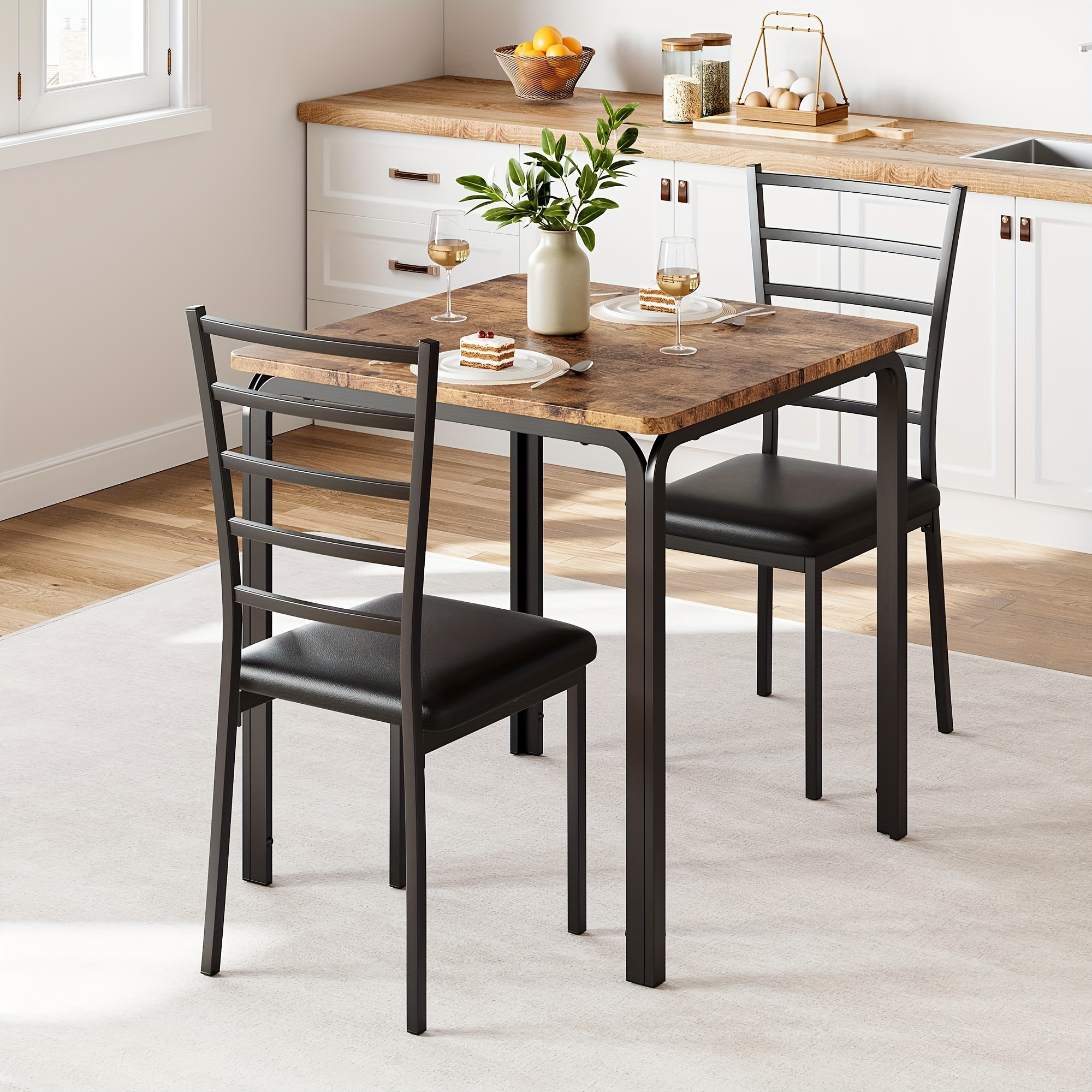 dining small kitchen dinner table set for saving wood modern dinette with upholstered dining room furniture for apartment home office small space 3 piece details 5