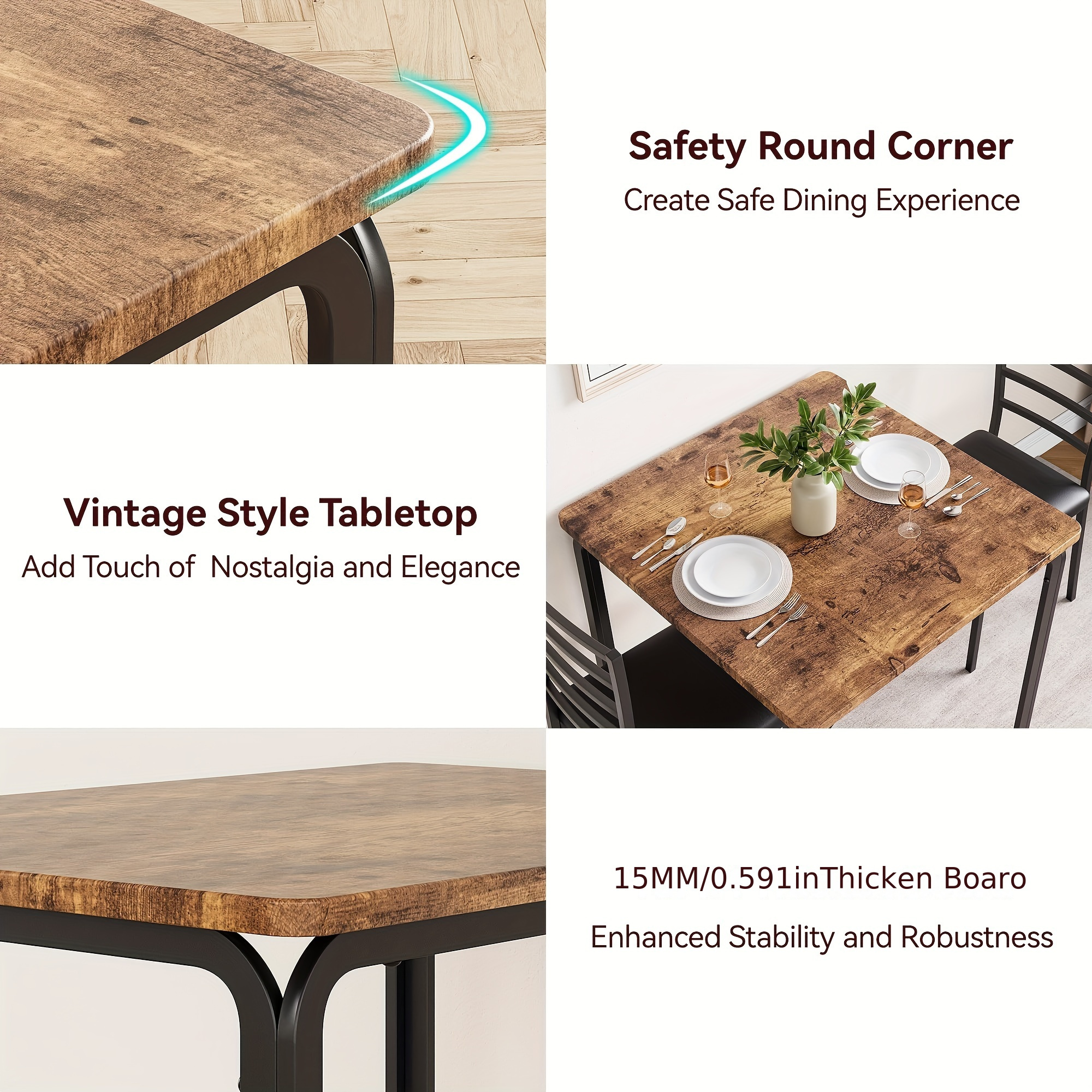 dining small kitchen dinner table set for saving wood modern dinette with upholstered dining room furniture for apartment home office small space 3 piece details 7